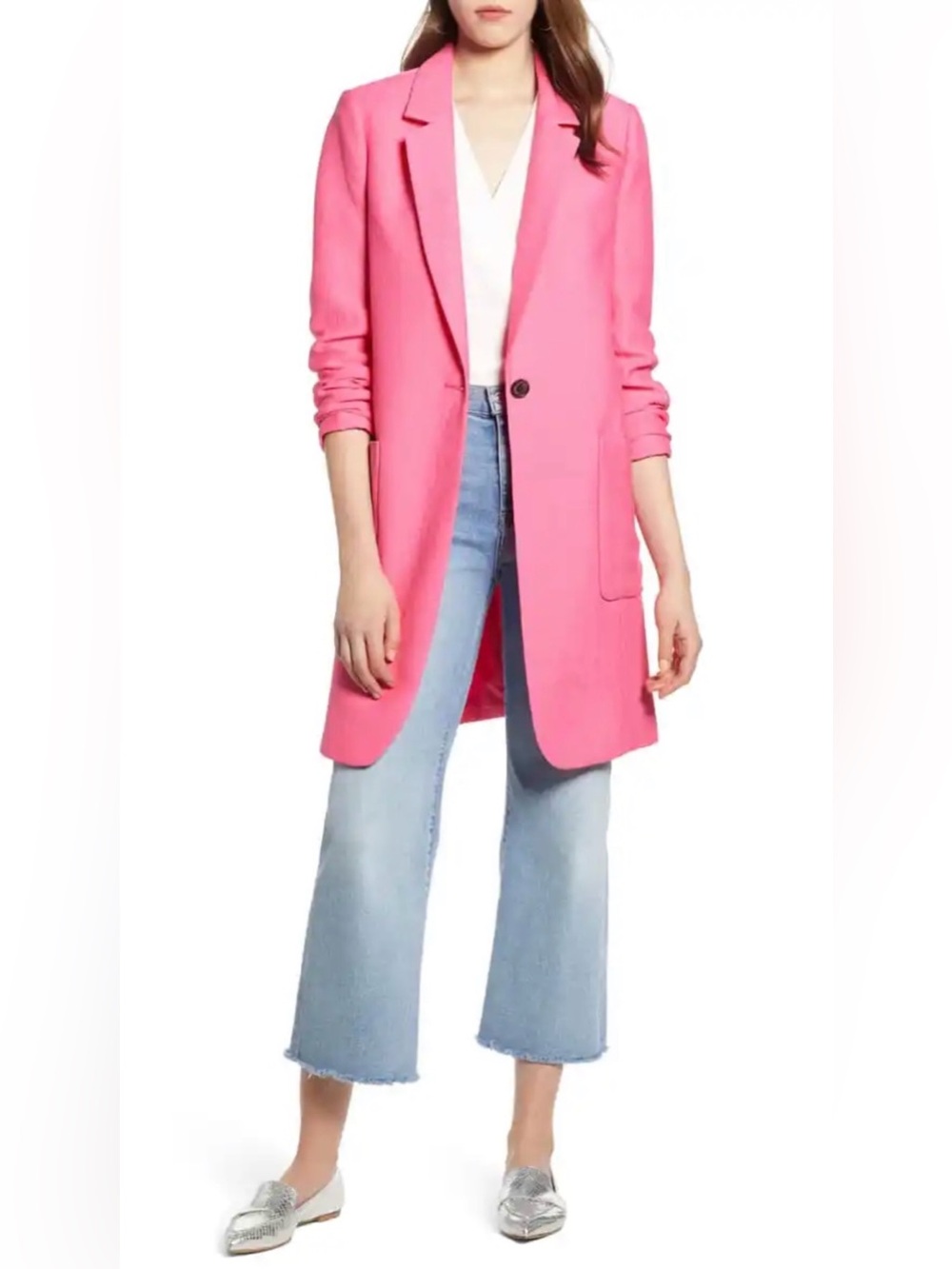 Halogen Longline Topper Bright Pink Single-Button Jacket